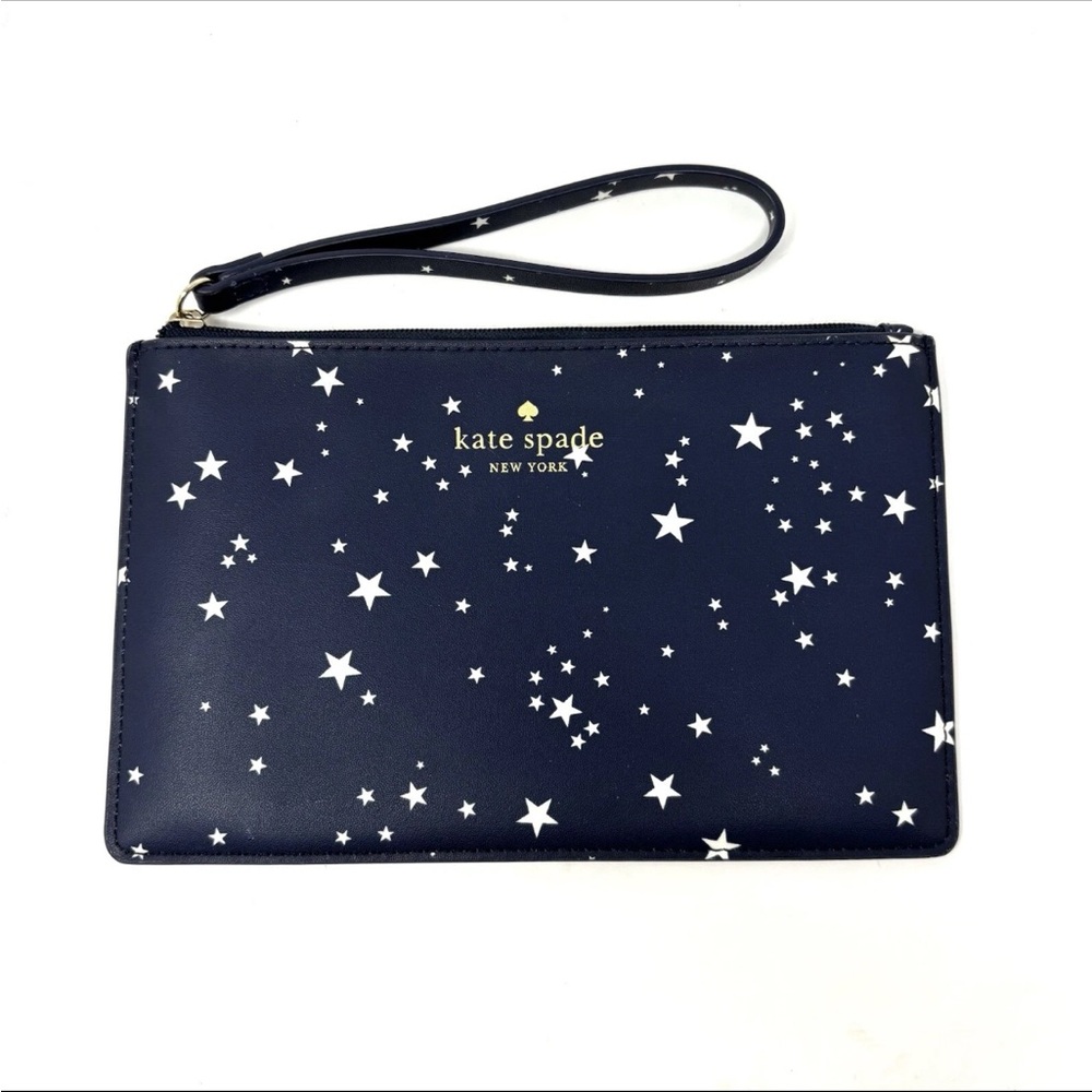 Kate Spade Kearny Street Eli Stars Wristlet Navy Blue EUC Pouch Bag Wallet